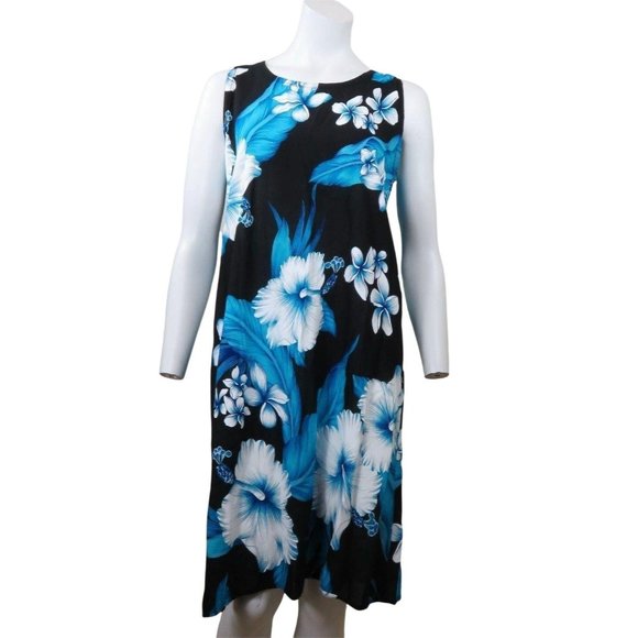 Vintage Unity Trading Hawaii Blue Floral Dress M Sleeveless Muu Muu New Old Stoc - Picture 12 of 12